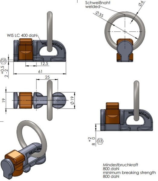 Doppelfitting mit Ring für Airlineschiene